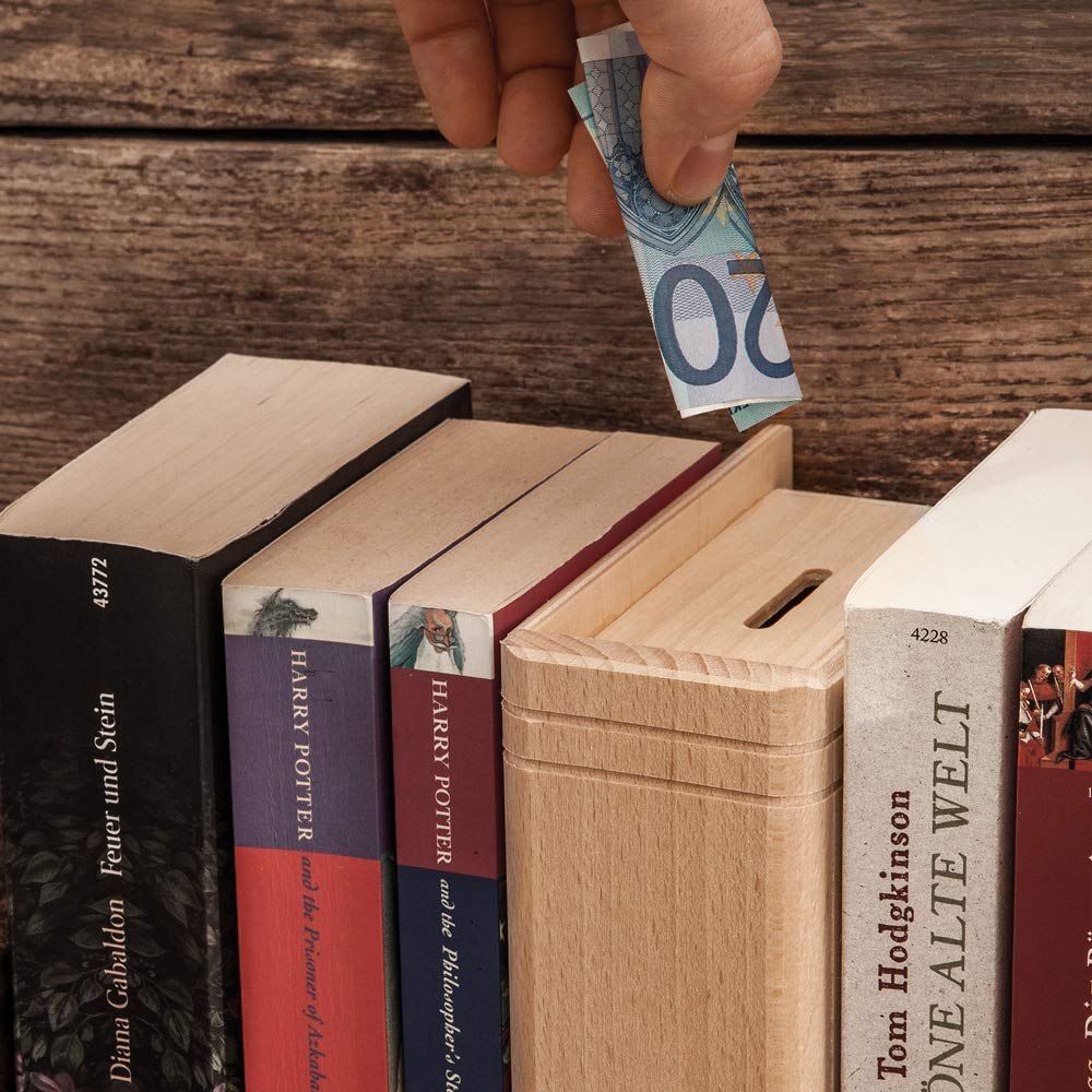 Casa Vivente Salvadanaio in Legno a Forma di Libro con Incisione Personalizzabile con Nomi e Data, Motivo Colomba della Pace, Prima Comunione