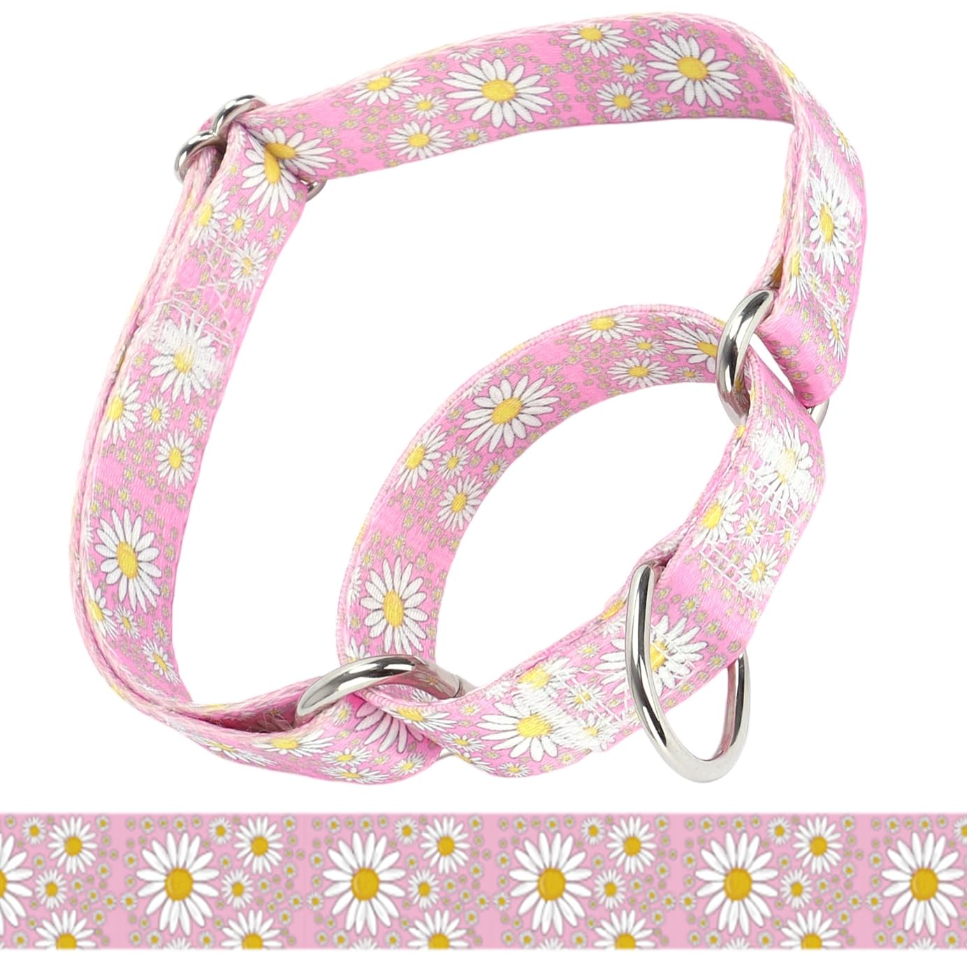 haoyueer Martingale Collar for Dogs, Adjustable Soft Nylon Dog Collars with Design Cute Daisy Design Patterns for Small Medium Large Dog (Pink, Medium)