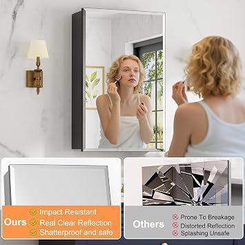 16x24 Inch Medicine Cabinet with Mirror, Aluminum Medicine Cabinet, Black