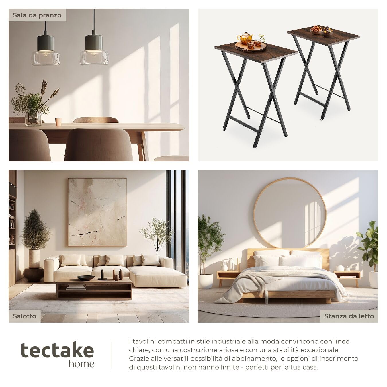 Tectake Phoenix Set di 2 tavolini, truciolato effetto legno, telaio acciaio scuro