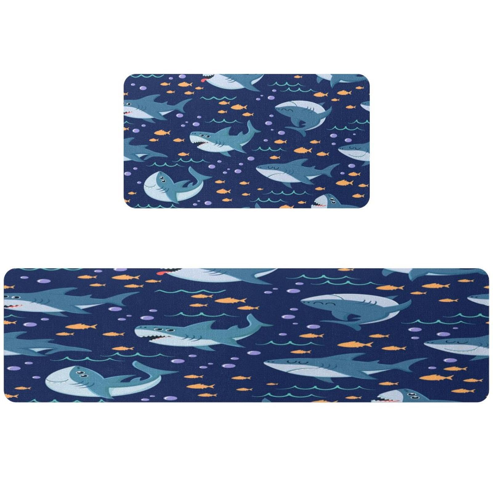 Tapete de cocina de pez tiburón azul oscuro VAPOKF con alfombras antideslizantes de 2 piezas
