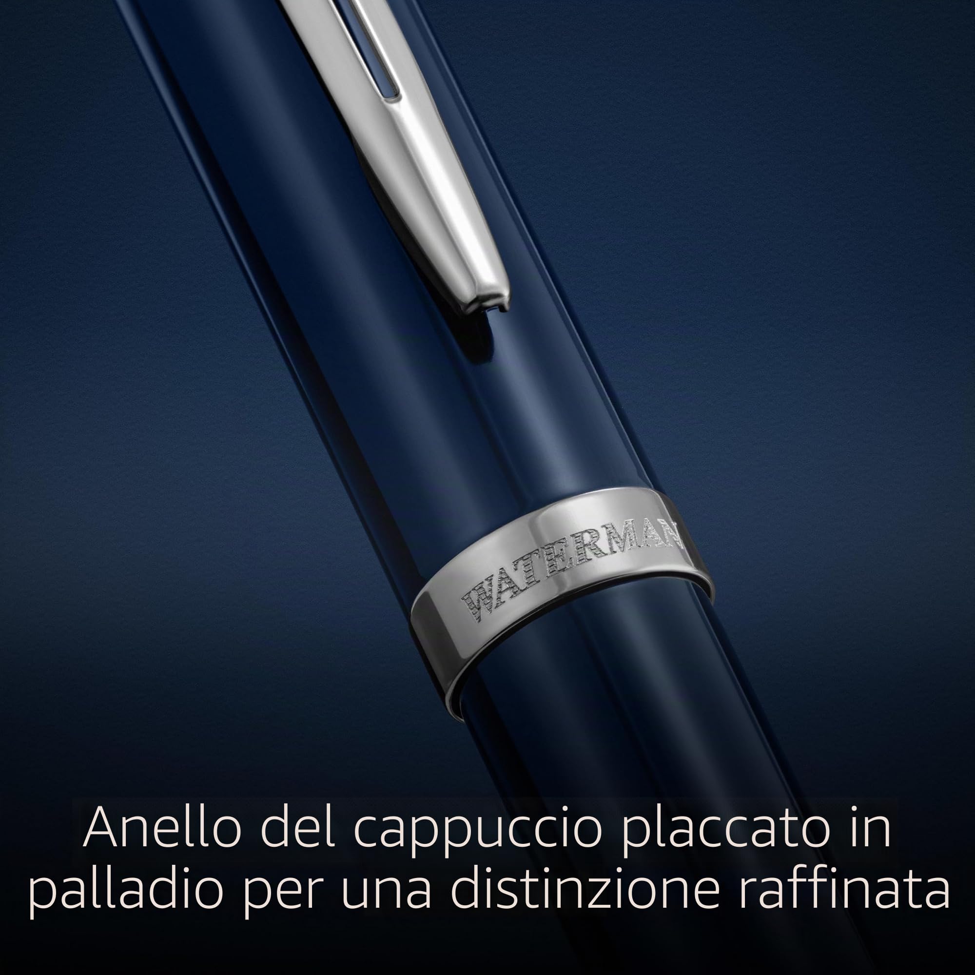 Waterman Impression Penna Stilografica | Pennino Medio con Ricarica di Inchiostro Blu | Lacca Blu con Rifiniture Placcate in Palladio | Confezione regalo