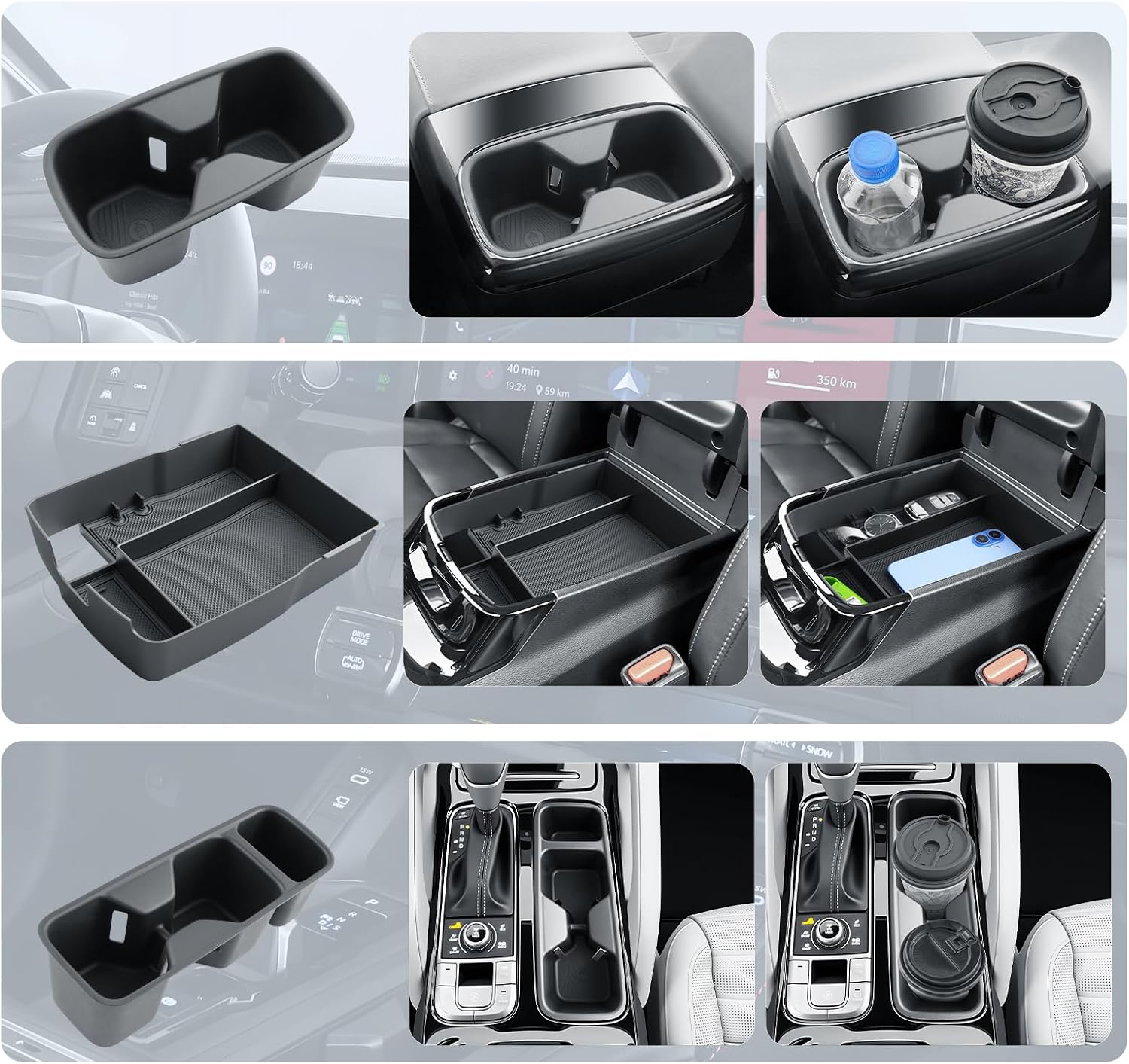 BIBIBO 3Pack for 2026 Kia Telluride Console Organizer 2020-2025 2026 Kia Telluride Center Console Insert Tray +Cup Holder 2025 2026 Kia Telluride Accessories