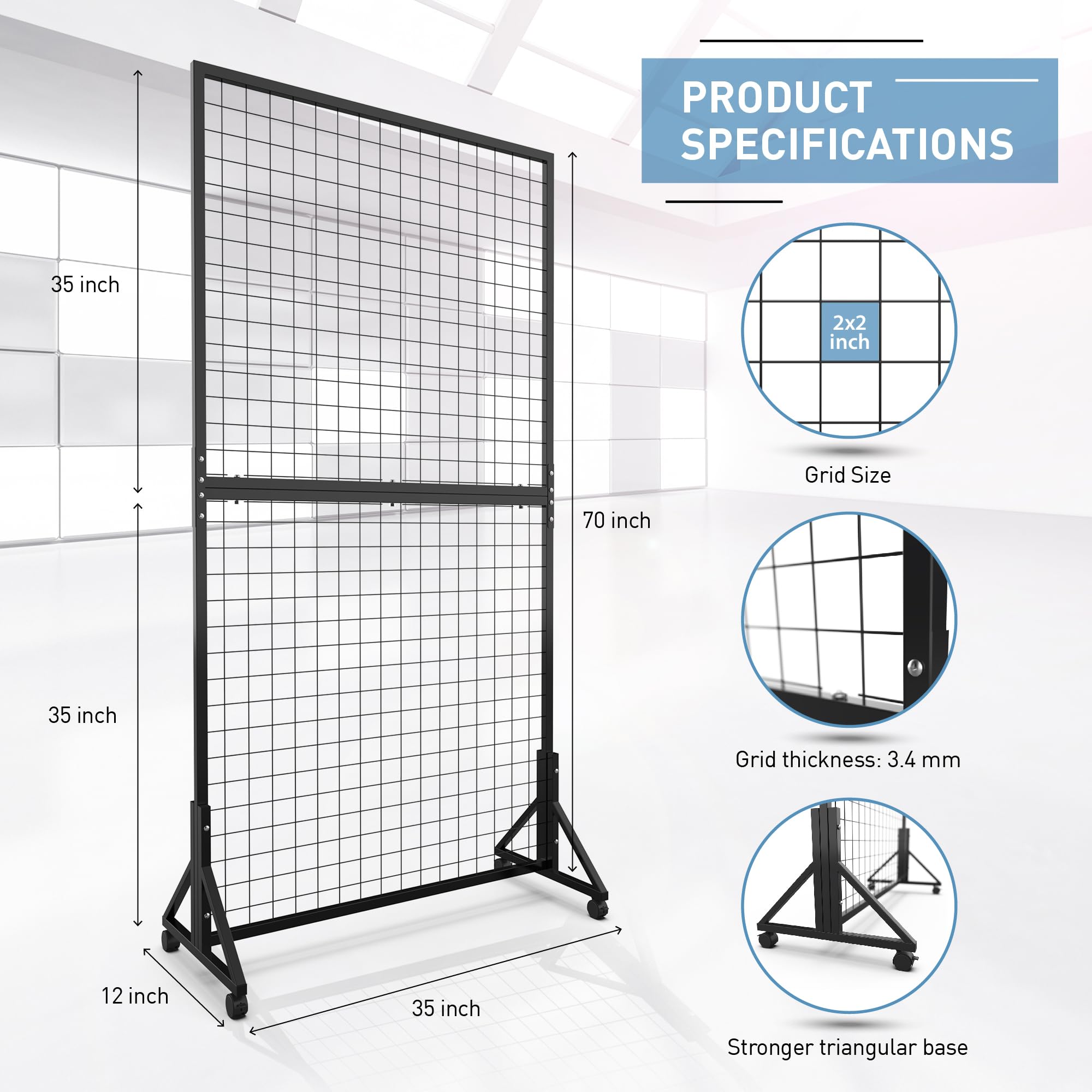 Grid Wall Panels 3 x 6, Grid Wall with Wheels, Retail Display