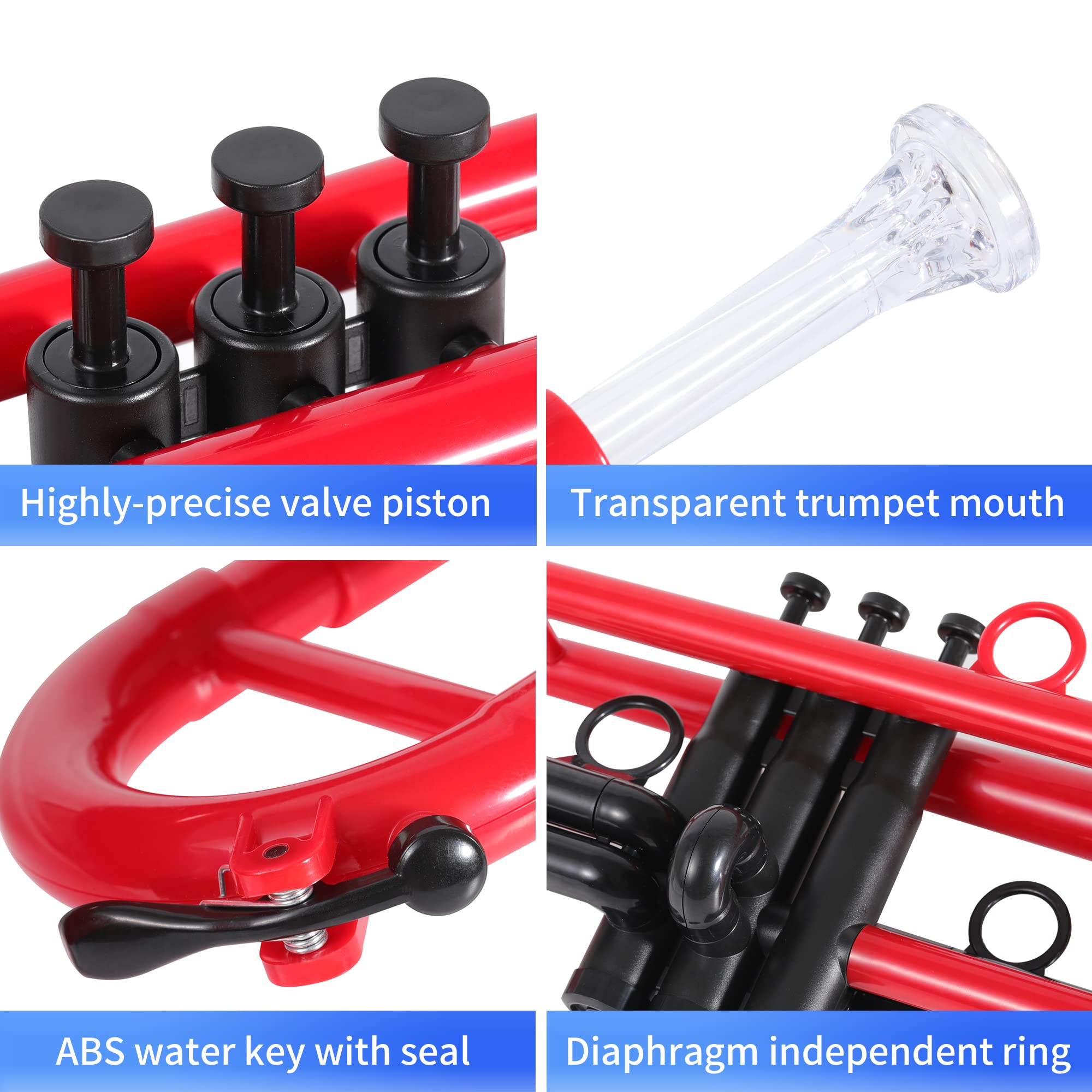 Pampet Set di tromba professionale in plastica BB per studenti e principianti, con bocchino 7C e bocchino 3C, strumento tromba B, rosso