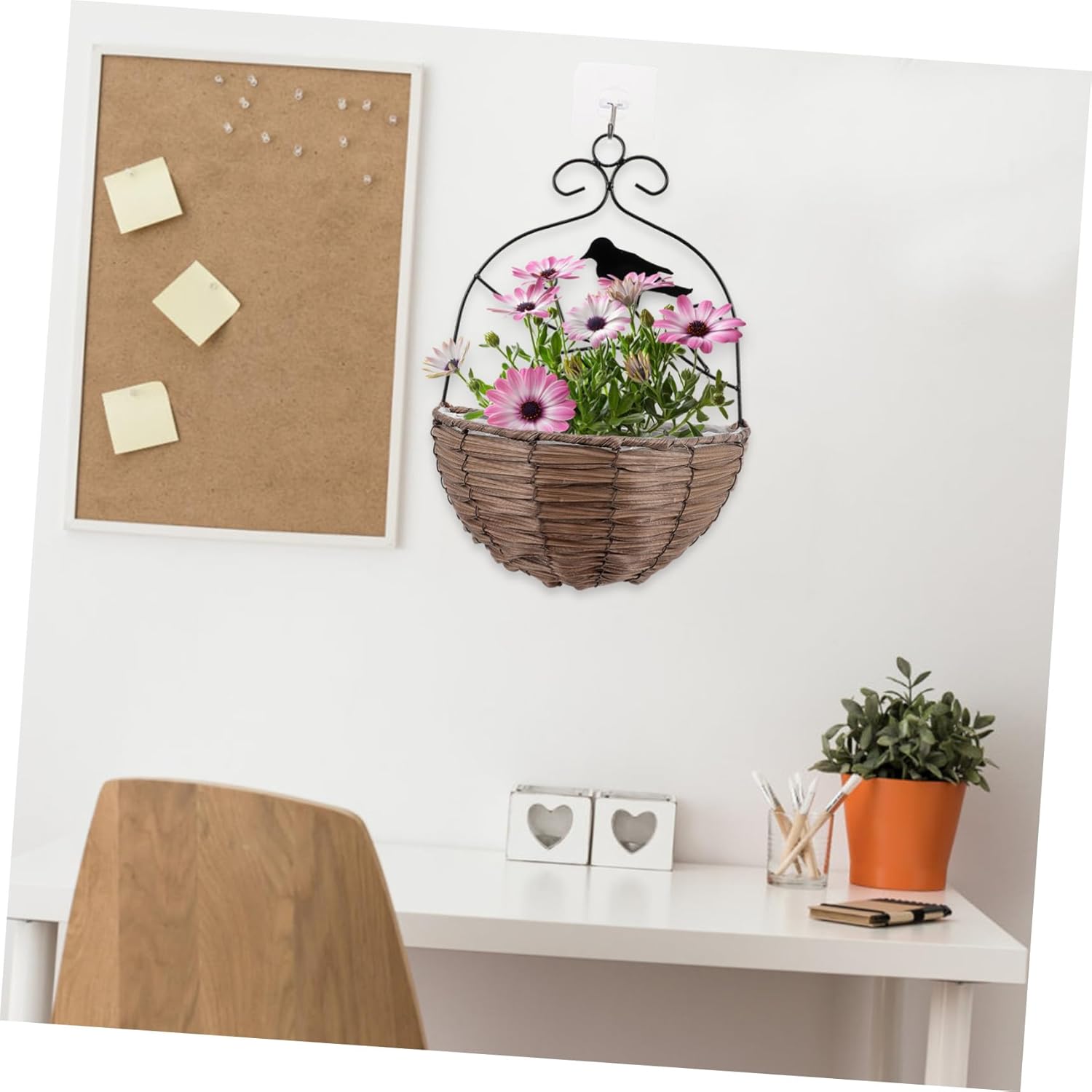 Rattan Woven Wall Hanging Flower Basket with Plant Liner Rustic Rattan Planter for Indoor Outdoor Wall Decor for Living Bedroom Office Gift for Plant Lovers