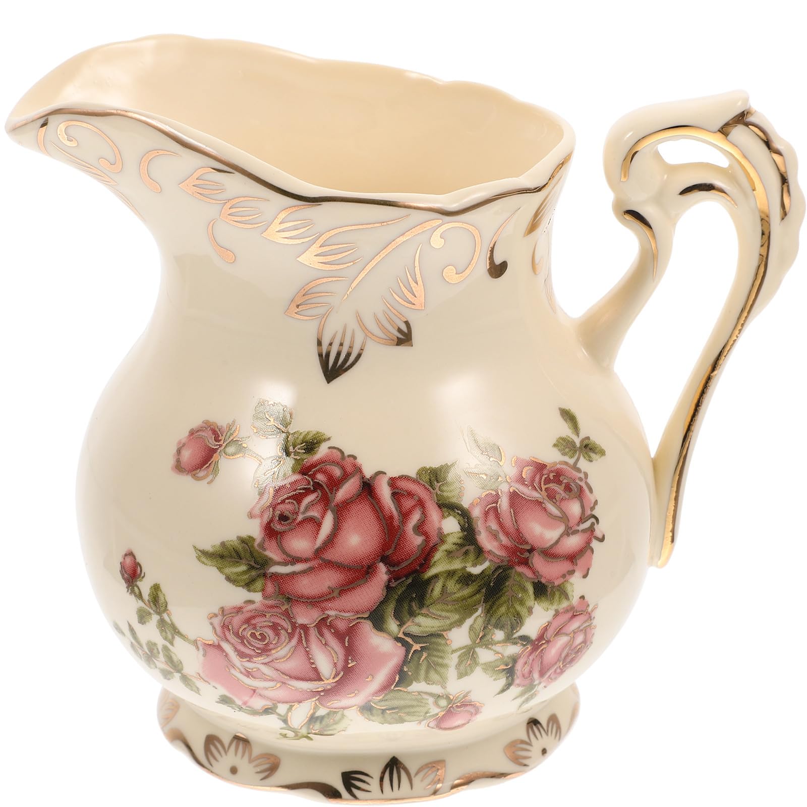 HOMSFOU Pot à Lait Pratique et Élégant Style Européen en Céramique 250ml Pichet à Crème Poignée Ergonomique et Motif Doré Vintage pour Servir Chaud
