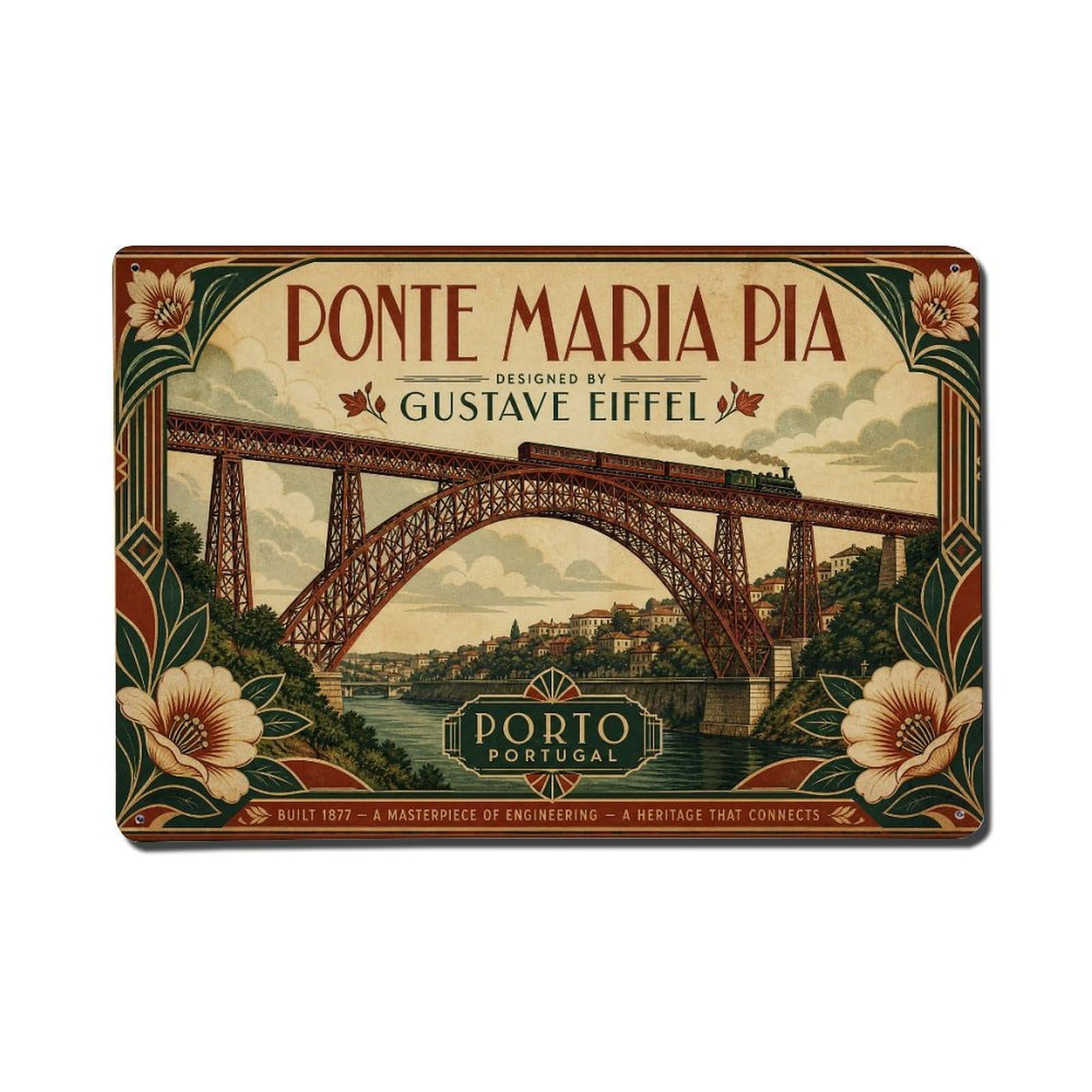 Yrnq 08X12inch Vintage Style Vintage Ponte Maria Pia Railway Bridge Portugal Metal Tin Sign