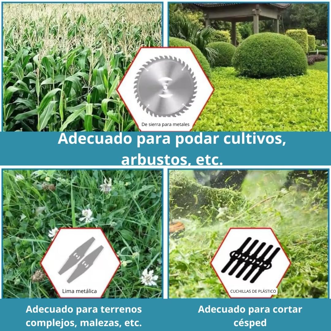 Desbrozadora a batería de 48 V, con doble batería y hoja giratoria, potente 3 en 1 para césped, arbustos y jardines