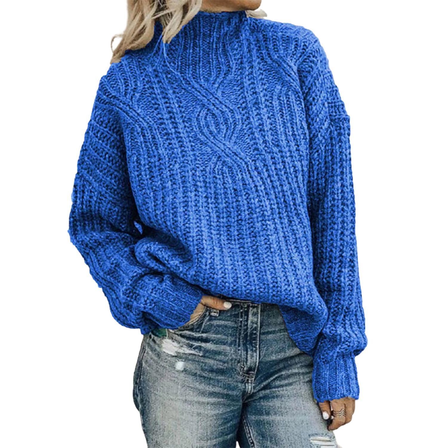 Womens Turtleneck Sweater Chunky Cable Knit Sweater Casual Long Sleeve Pullover Sweaters Loose Solid Fall Clothes