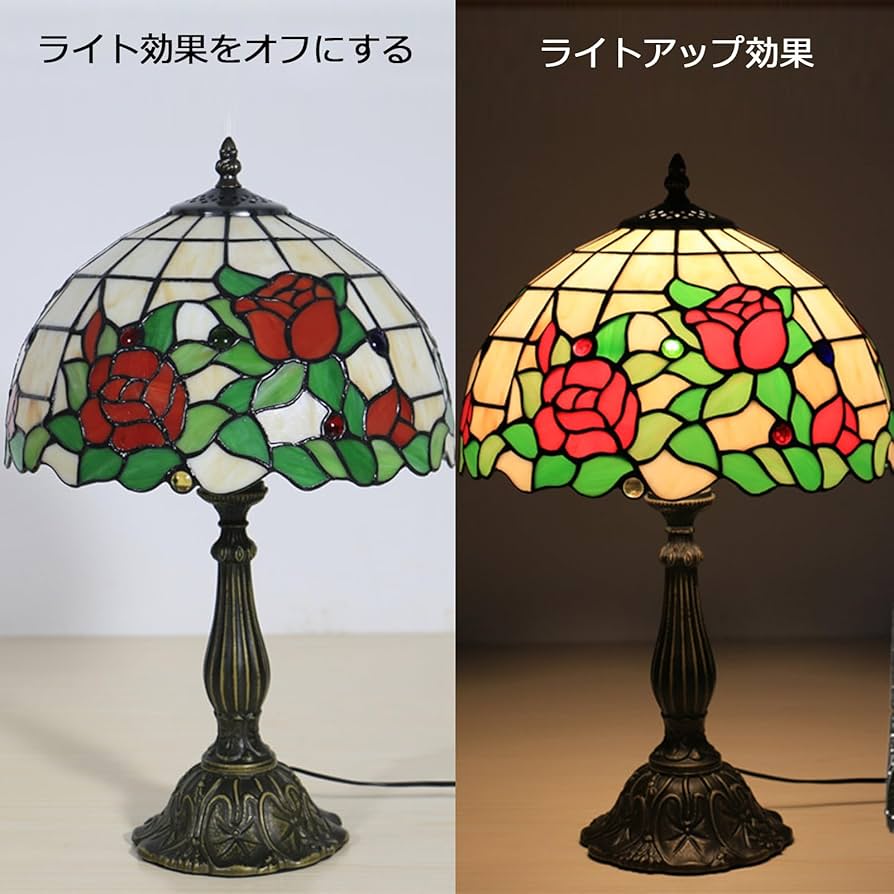 バラのステンドグラス テーブルランプ Amazon.co.jp : テーブルランプ ステンドグラスランプ 手作り