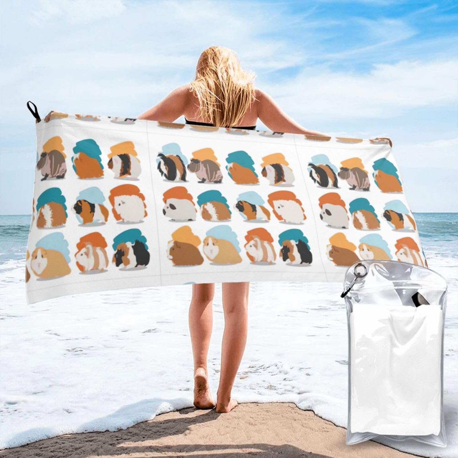 SDEGTHO Guinea Pig Illustration Print Beach Towel Quick Dry Portable For Swimming Yoga Adults Fitness