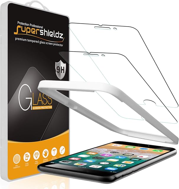 (2 Pack) Supershieldz Designed for Apple iPhone 8 Plus and iPhone 7 Plus (5.5 inch) Tempered Glass Screen Protector with (Easy Installation Tray) Anti Scratch, Bubble Free