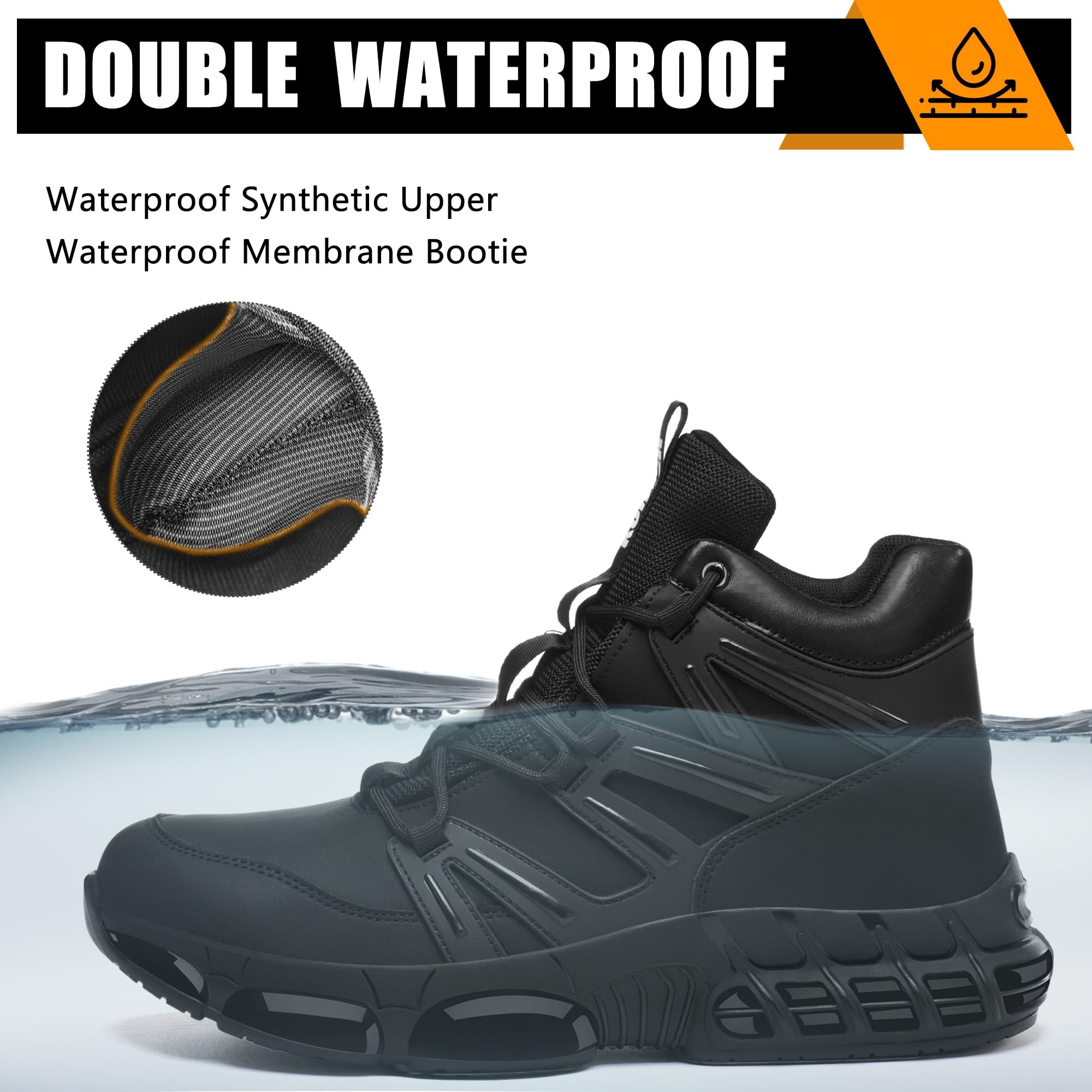 Arbeitsschuhe Hoch Wasserdicht Sicherheitsstiefel Herren Damen | Kunstleder mit geschlossener Zunge, Stahlkappenschuhe+Kevlar, EN ISO 20345, Luftkissen-Sohle, Sicherheitsschuhe Leicht Bequem