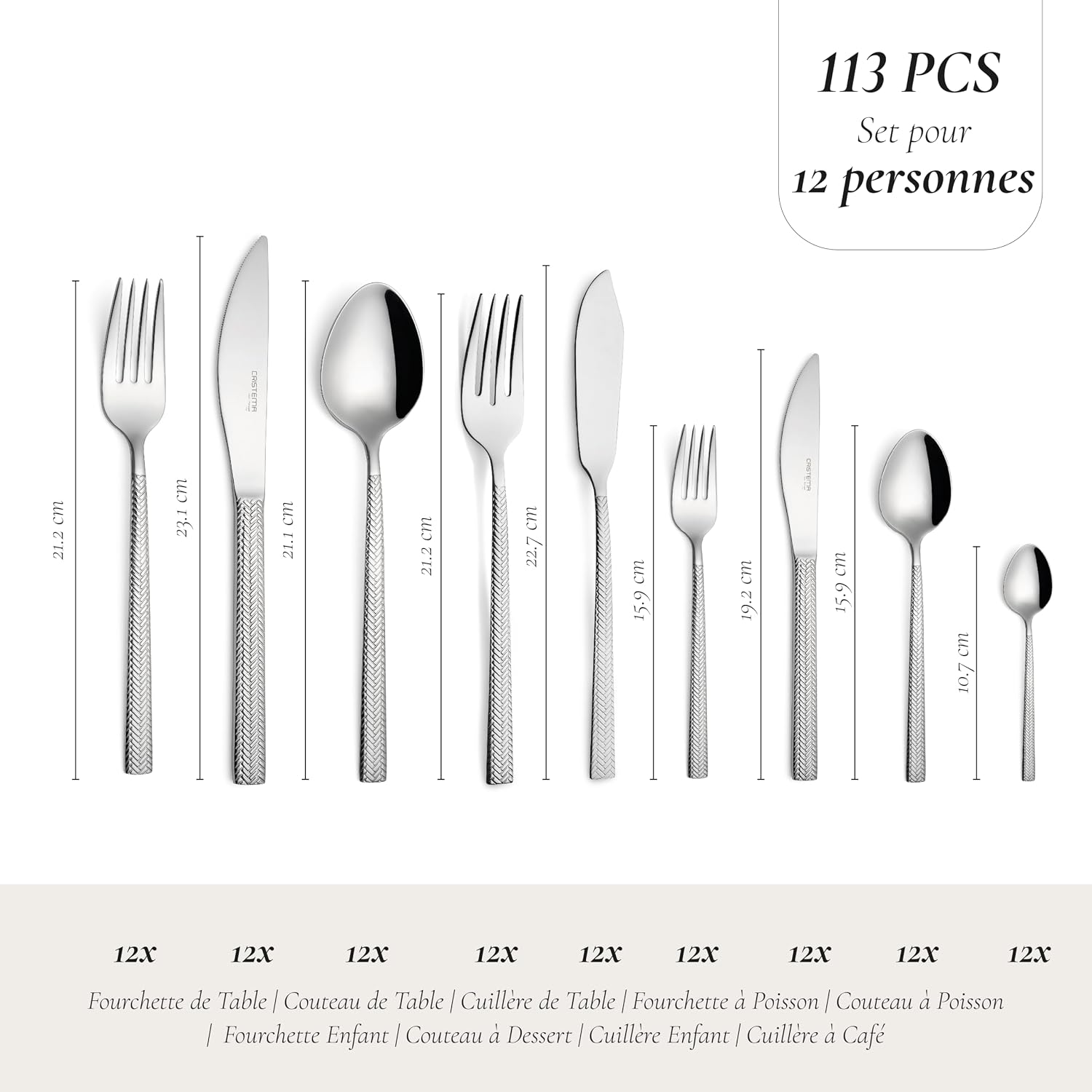 Dakar Collection Glossy Cutlery Set - 18/10 Stainless Steel Dishwasher Safe (Shiny, 113 Pieces)