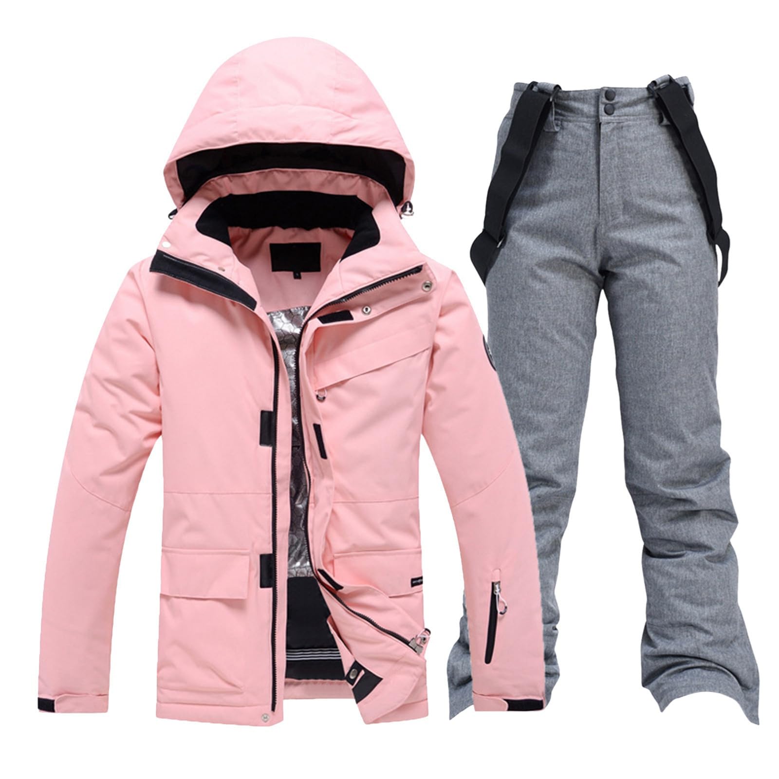 Skijacke Damen Set Winterjacke Snowboardjacke Warm Softshelljacke Ski Jacke Wasserdicht Wanderjacke Gefüttert Outdoor Funktionsjacke Reflektierende Thermojacke Skibekleidung Schneeanzug
