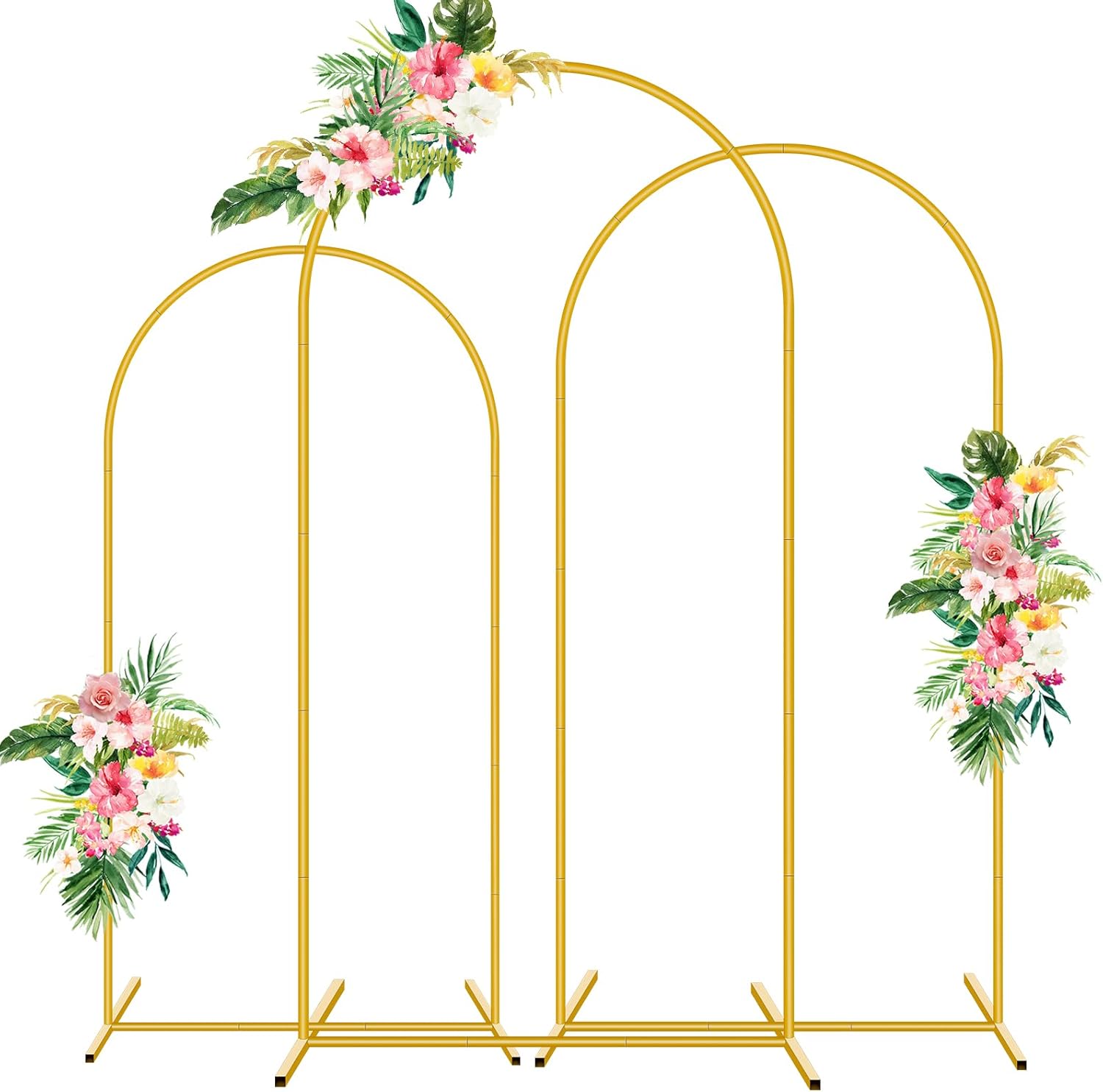 Gold Wedding Arch Stand Set of 3 4FT 5FT 6FT Metal Arch Backdrop Stand, Arched Backdrop Frame for Wedding Ceremony Birthday Party Graduation Baby Shower Garden Floral Balloon Decoration 4FT+5FT+6FT Gold