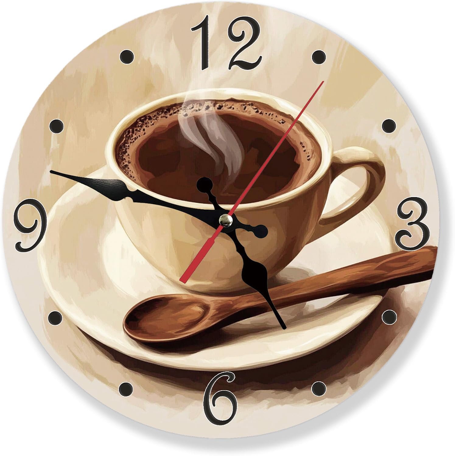 Reloj de pared redondo silencioso de 10 pulgadas, funciona con pilas, decorativo para sala de estar, dormitorio, cocina, baño, comedor, oficina o escuela (taza de café marrón)