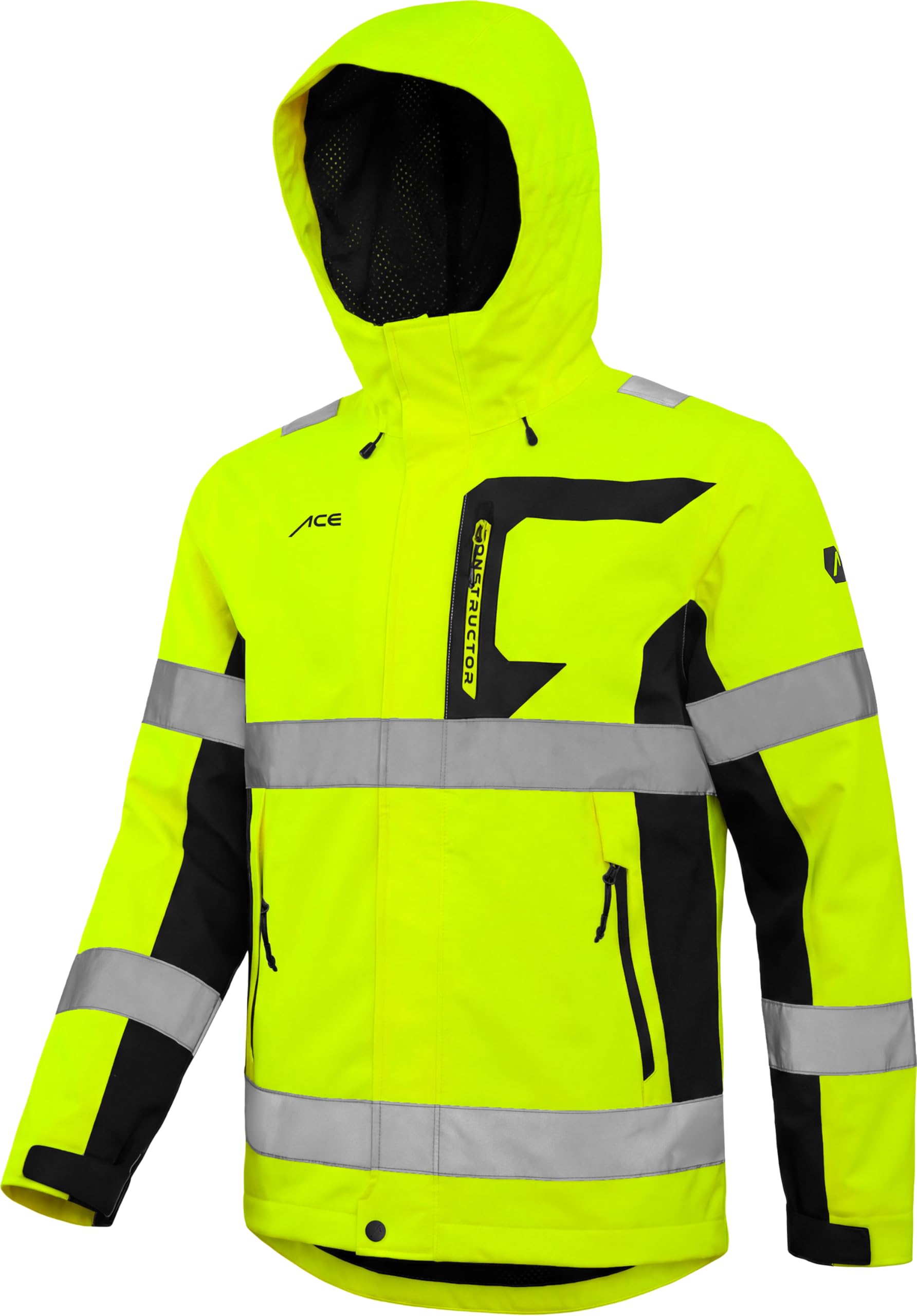 ACE Constructor HiViz Kurtka przeciwdeszczowa – wodoodporna kurtka ostrzegawcza z elementami odblaskowymi i kapturem – zgodna z normami EN ISO 20471 i EN 343 – rozmiary od S do 4XL