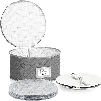 China Storage Case - Salad Plate Quilted Case - 10" W x 6" H - Gray - Includes 12 Felt Separators - Stackable With Padded Interior to Store your Dinnerware Dishes