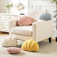 Vista 6 de Almohada con forma de concha de mar, almohadas decorativas de conchas de mar azul para cama, almohada decorativa de felpa suave, decoración de sofá