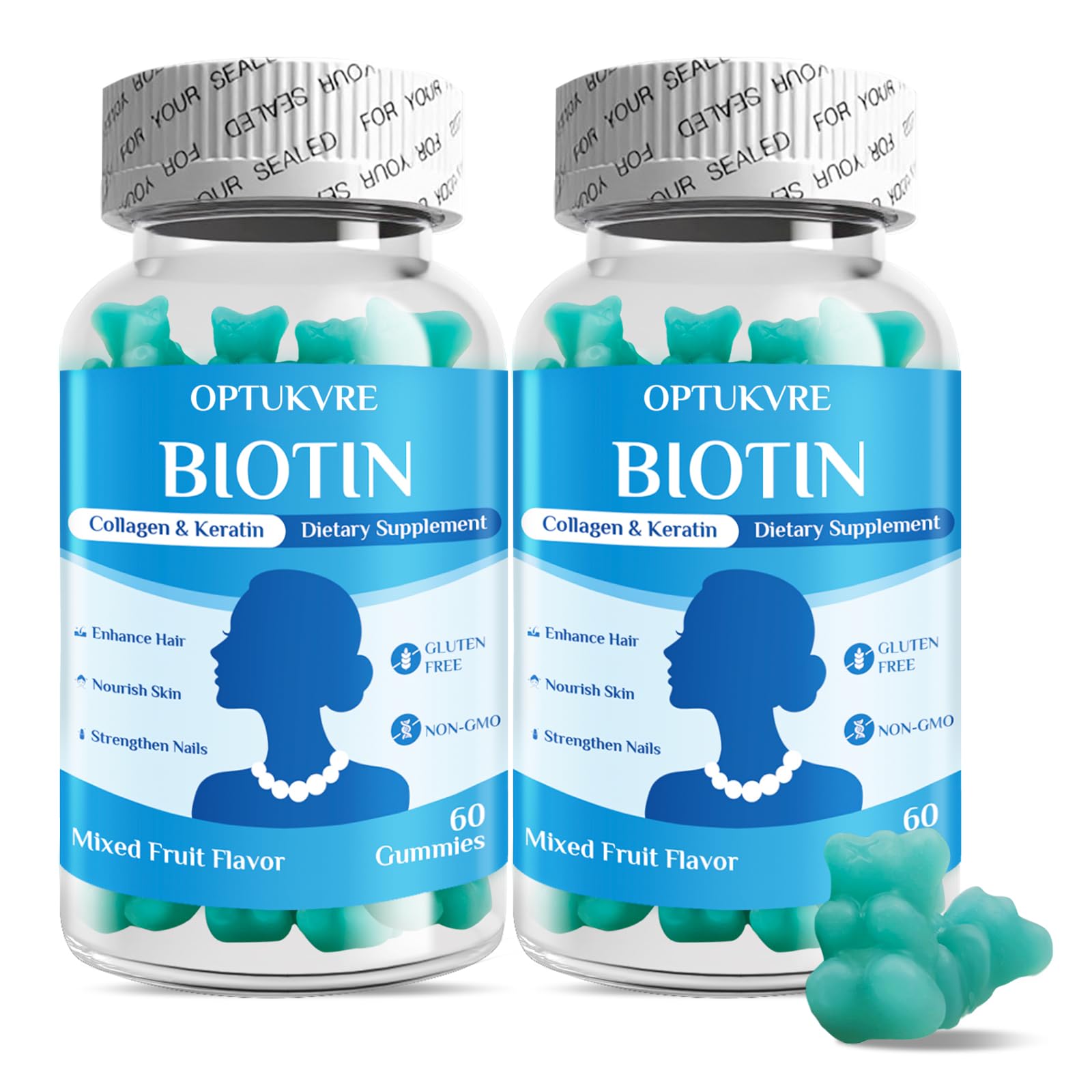 Biotin Gummies with Collagen &amp; Keratin for Hair Skin and Nails, 5000mcg Vegan Gummy with Vitamins, Non GMO, Great Tasting Natural Flavor Biotin Supplement, 120 Count (2 Pack)