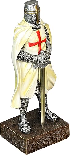 Zeckos Figura de estatua de resina pintada de caballero templario medieval en armadura de batalla, 10 pulgadas de alto, capturando el espíritu del