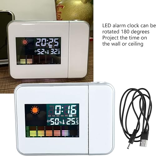 Miniatura 4 de Reloj despertador de proyección para dormitorio, reloj digital con proyector giratorio de 180, pantalla LED transparente, cargador USB, repetición,