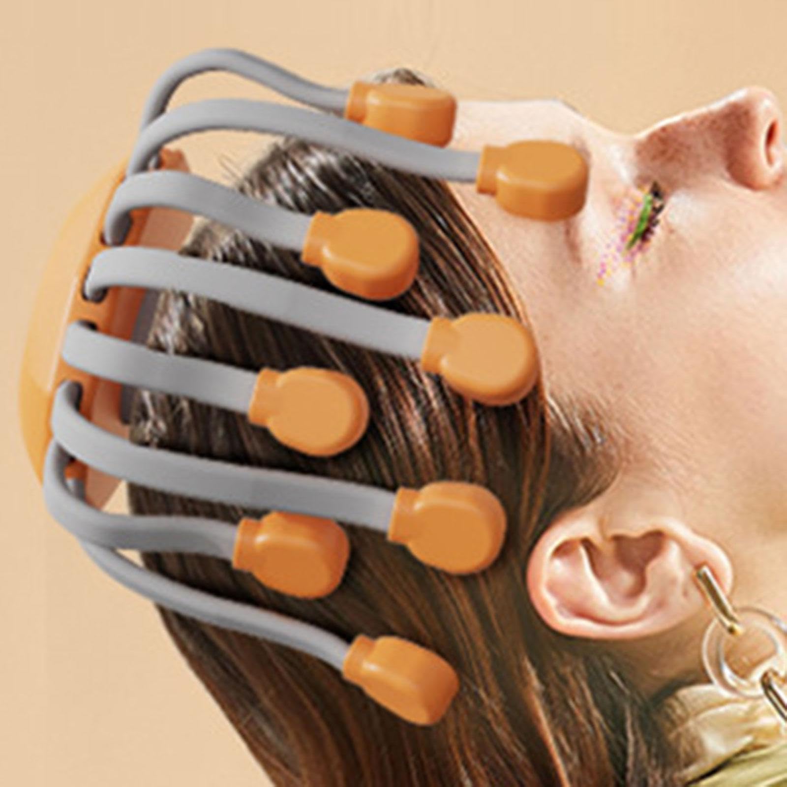 Masajeador de Cabeza Eléctrico con Control de Intensidad Y Modos Variables Diseño Portátil de Pulpo Masaje Escalp Y Relajación Apto para Hombres Y, Naranja
