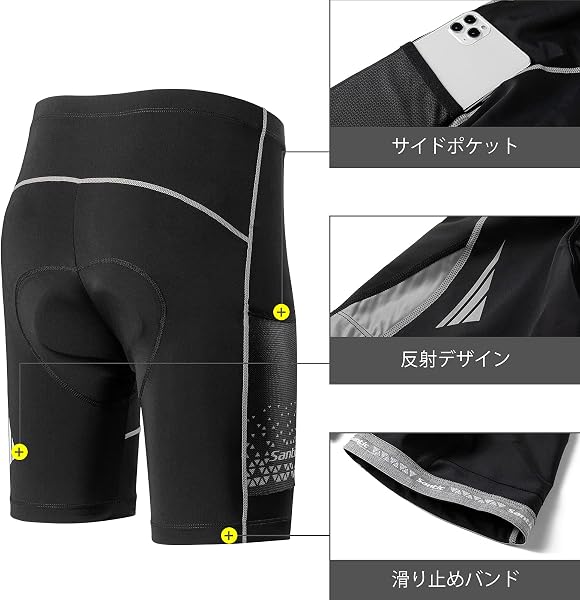 [サンティック] サイクルパンツ サイクルショットパンツ サイクルウェア夏 メンズ レーサーパンツ スポンジパッド サイクリング レーパン 自転車ウェア - 4