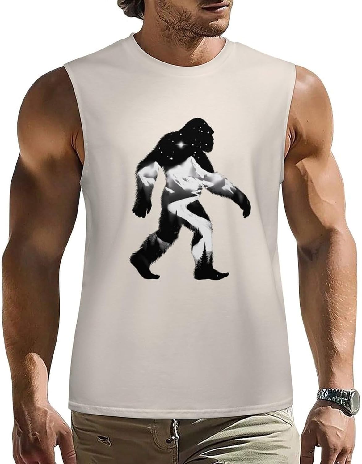 Bigfoot Sasquatch Walking Men Summer Sleeveless Crew Neck Top 5XL