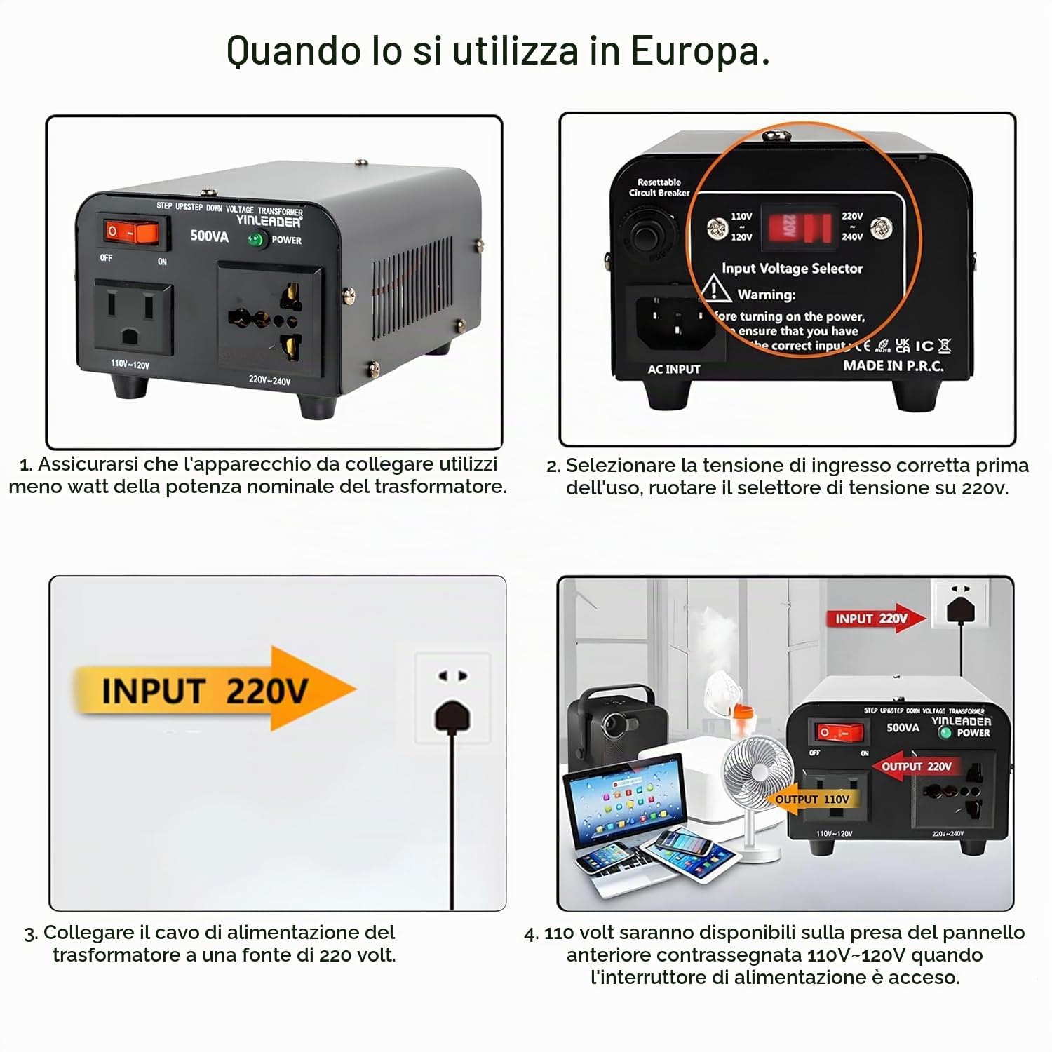 Yinleader Trasformatore di tensione 500VA - Convertitore di tensione da 230V a 110V/110V a 230V