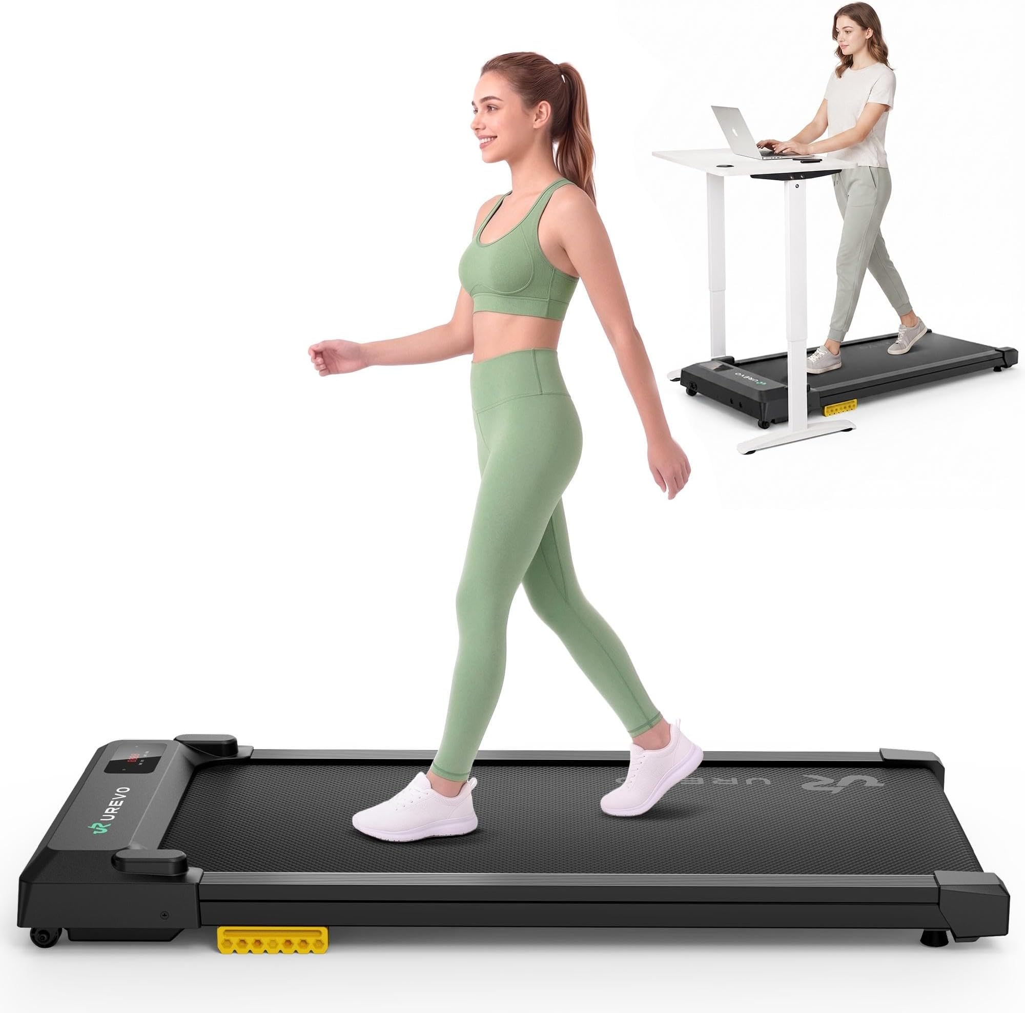 UREVO Under Desk Treadmill for Office Under Desk, Walking Pad 2 in 1 for Home/Office, Portable Walking Pad Treadmill with Remote Control, LED Display