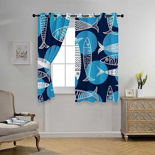 Black Out Curtians - Cortinas cortas de acordeón con ojales de pescado, cortinas para Ventanas de Cuarto de 110 pulgadas de ancho por 96 pulgadas de