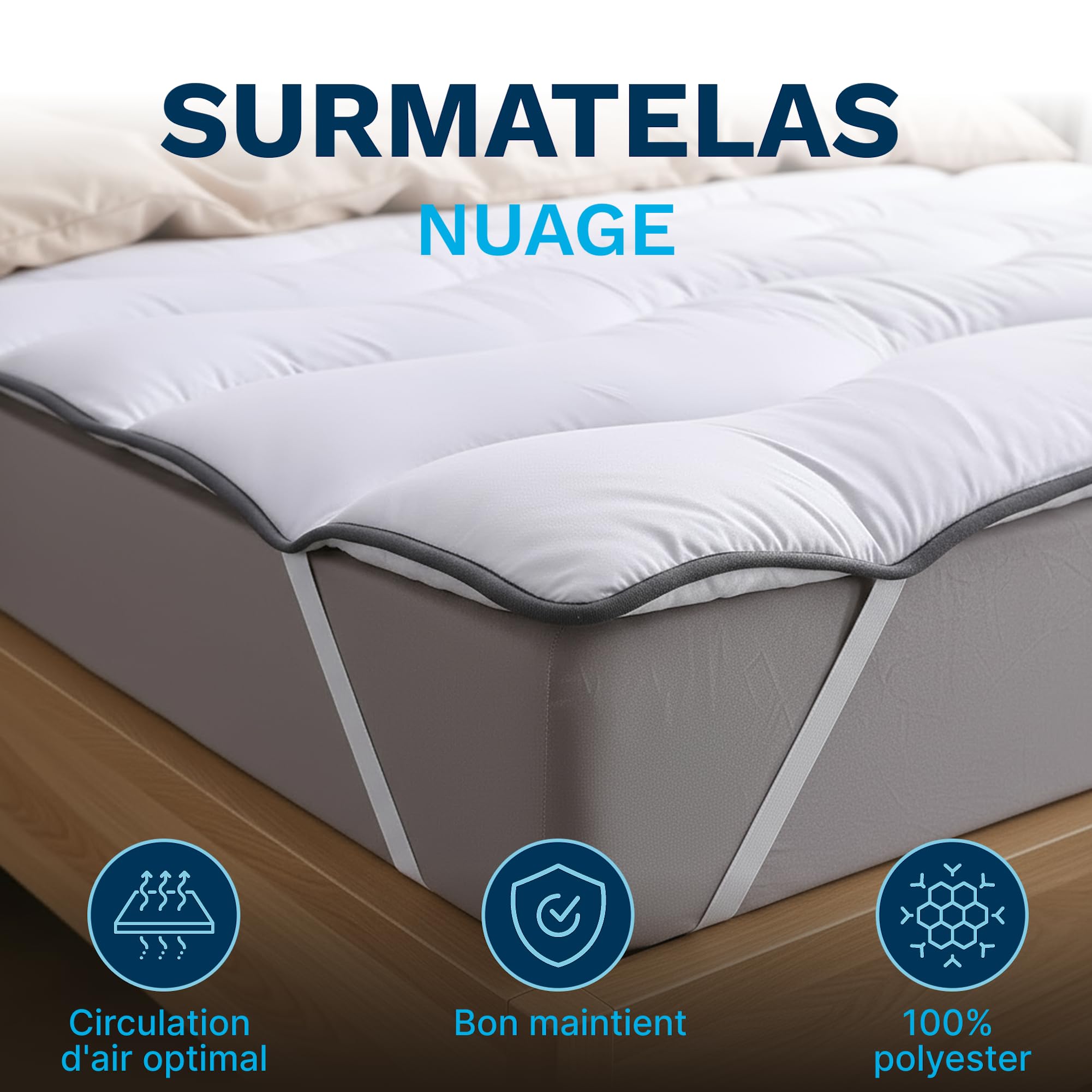 CATAVANA - Surmatelas Nuage 140x190 cm - Microfibre Hypoallergénique - Respirant et Anti-Acariens - Parfait pour Matelas Double, Clic-Clac et Convertible.