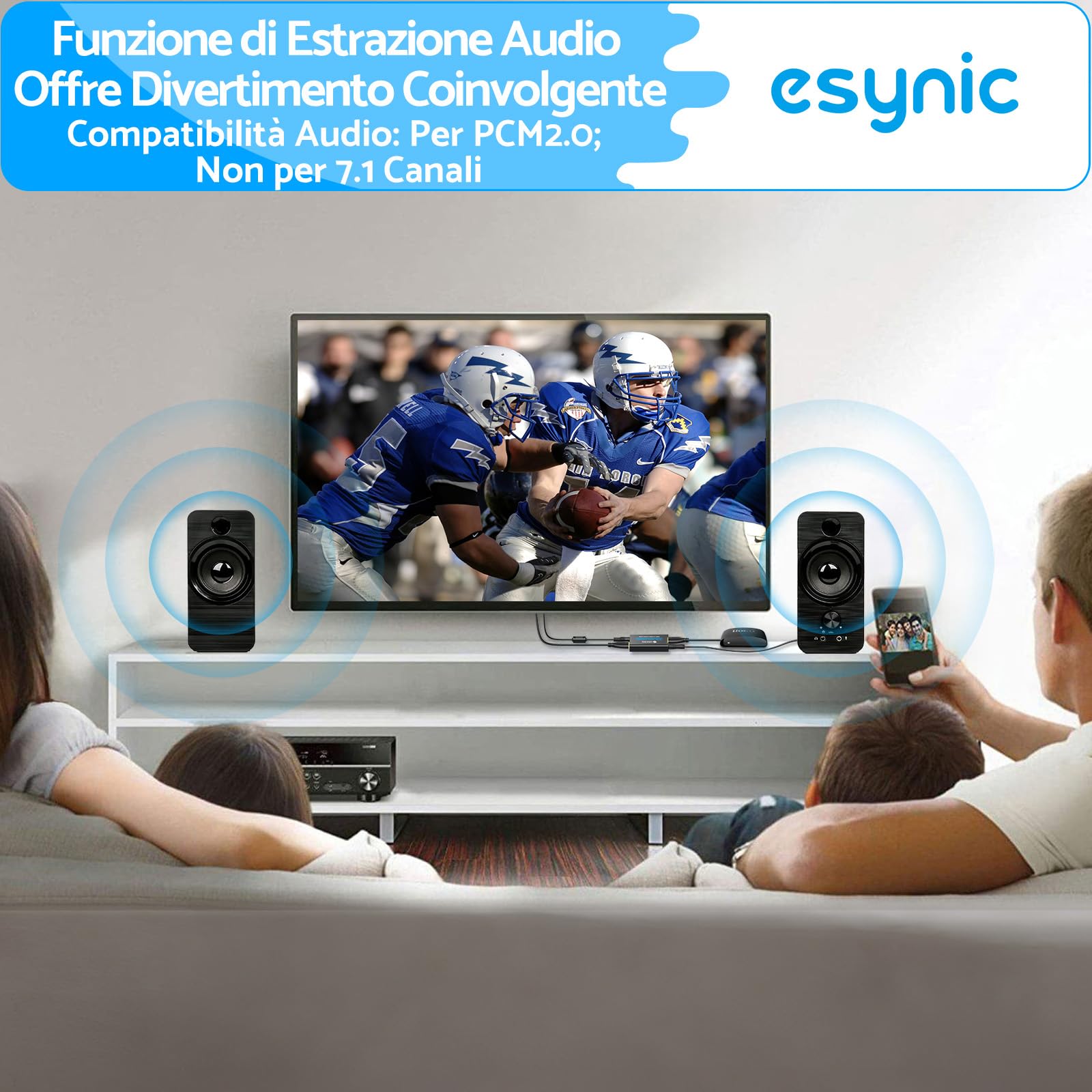 eSynic Estrattore Audio HDMI a 3,5 mm Portatile Convertitore HDMI a RCA Supporto 4K@30Hz/1080p