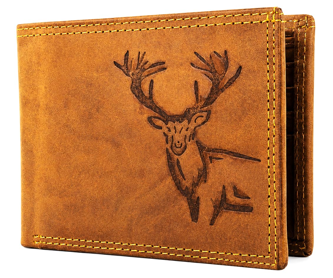 shainam Genuine Leather Wallet for Men with Deer Embossed Design | RFID Protected Bifold Wallet | Slim Brown Leather Wallet for Men Stylish, with 13 Card Slots & Cash Compartment-picture-10