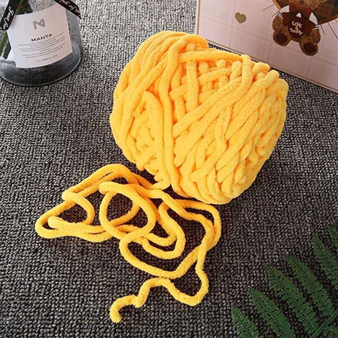 Image of Super Thick Fluffy Jumbo Polyester Baby Blanket Chenille Yarn For Knitting,Crochet&Home Decor Projects,Afghans,Throw Pillows,Cushions&Blankets -100 Gms 6Mm Thickness Golden Yellow