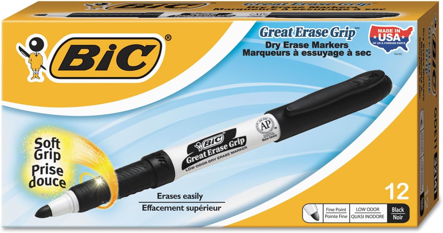 BIC Intensity Dry Erase Markers, Fine Tip, Black, 12/Pack