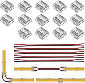 BTF-LIGHTING FCOB COB 8mm 0.31in Connector Kit 14pcs Transparent Connector 5pcs 15cm Long 20AWG Extension Wires for Non-Wired Gapless Solderless,FCOB Strip Corner Connection