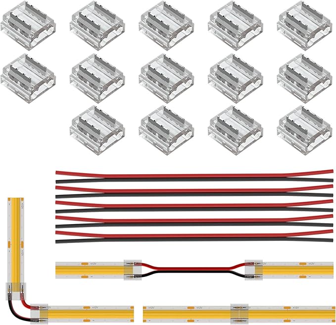 Amefil Connettori Per Strisce LED COB 8mm 2 Pin - Set Da 13 Pezzi (8 Lineari + 5 A T) - Senza Saldatura E Senza Spazi Buio - 3