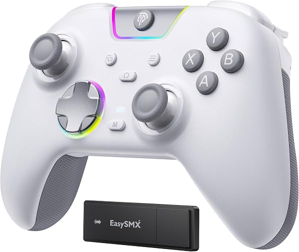 Controlador inalámbrico EasySMX X05Pro para PC, Switch, Android/iOS | Joysticks de efecto Hall, botones ultra silenciosos, gatillos de 2 etapas, sondeo de 1000Hz, programable, blanco