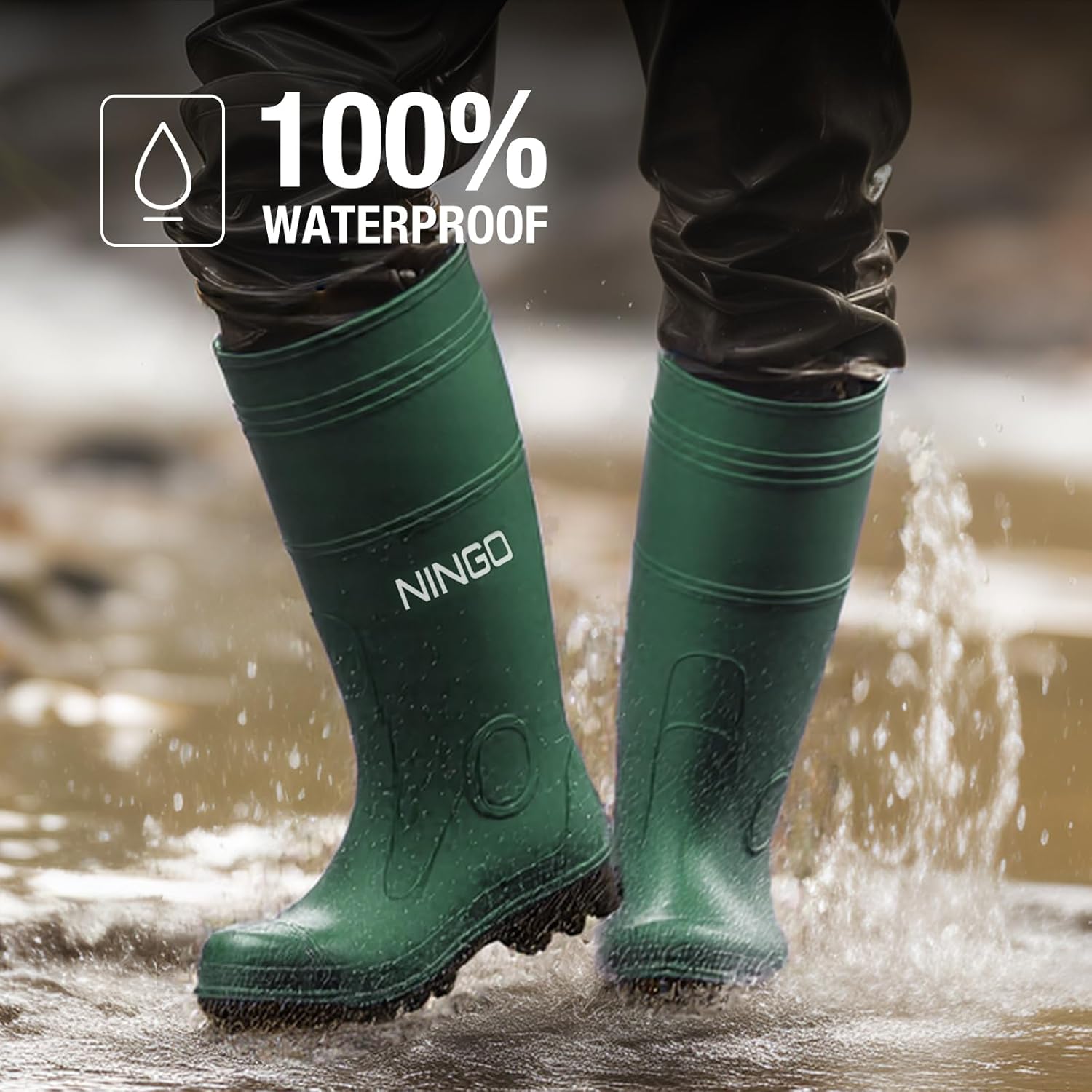 NINGO Men's Steel Toe Rain Boots, Waterproof Rubber Boots, Seamless PVC Rainboots, Puncture and Slip Resistant, Outdoor Fishing Gardening Boots for Men, for Agriculture and Industrial Working - Image 7