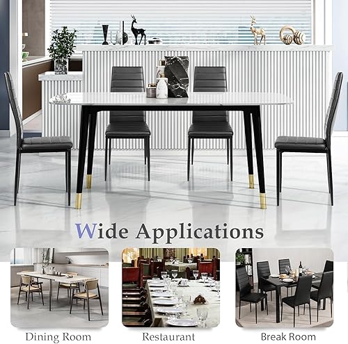 Miniatura 5 de NAFORT Juego de 4 sillas de comedor negras, sillas de cocina y comedor de piel sintética, silla tapizada con respaldo curvo, marco de metal,