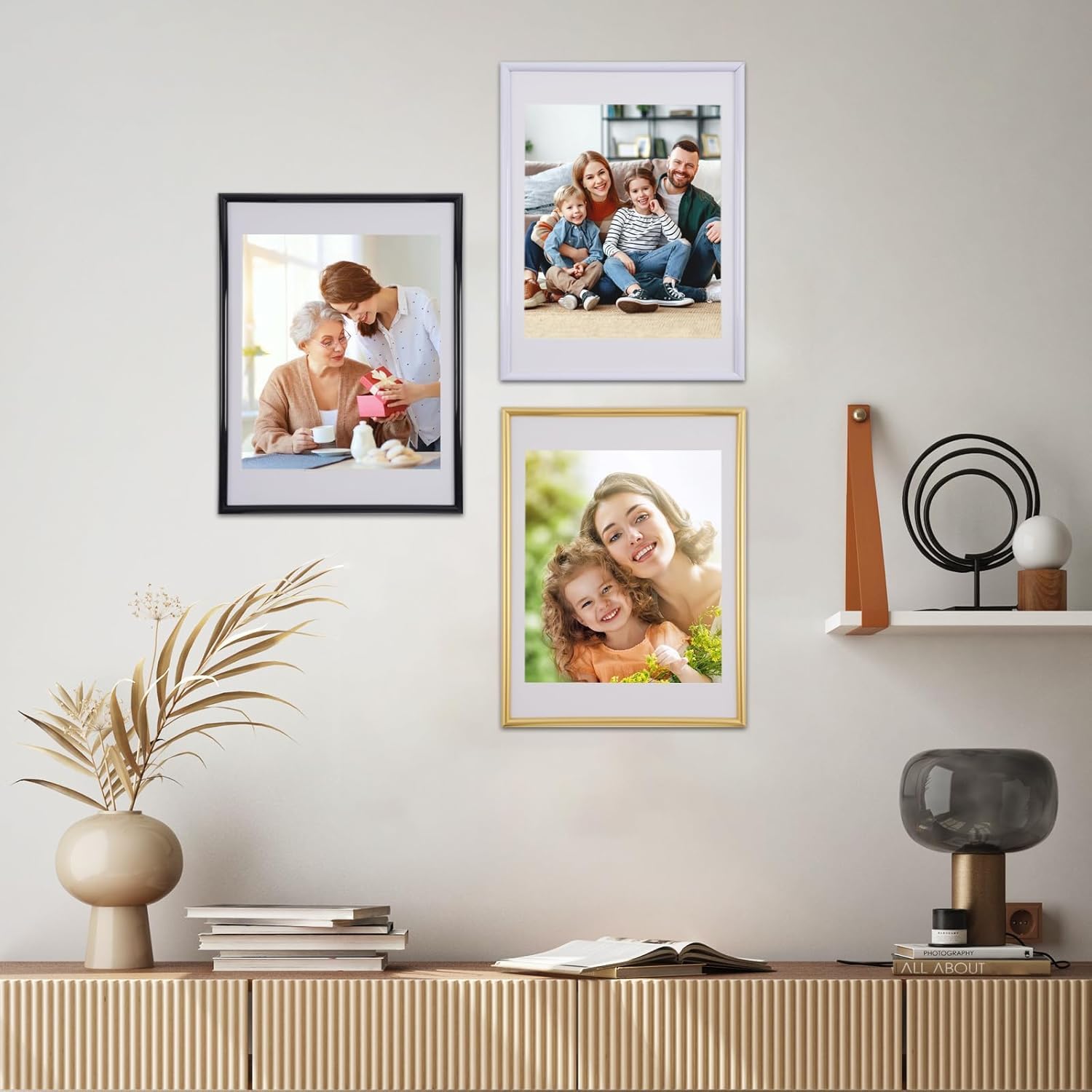 Bilderrahmen A3 schwarz 3er Set mit Passepartout - Posterrahmen (29,7x42 cm) für Kunstdrucke & Fotos - Moderner Fotorahmen Set für Wandmontage