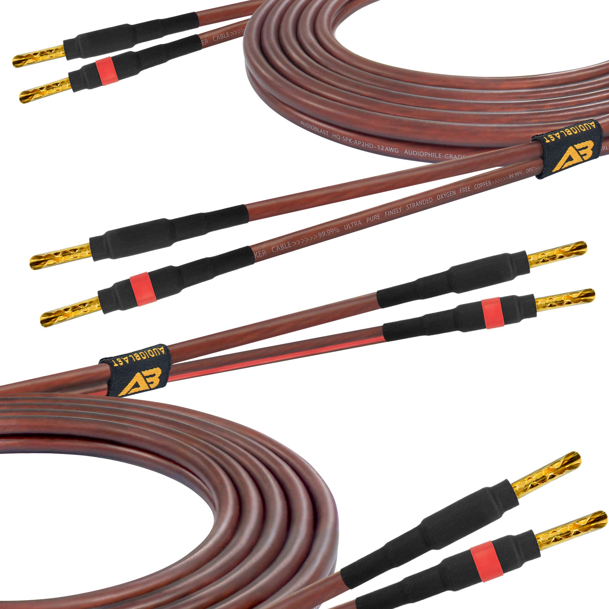 Audioblast - 12AWG - 25 Foot – 2 Core (99.99% OFC) Ultra-Flexible Audiophile Speaker Cable Pair - Eminence Gold Plated Banana Plugs – True 12 Gauge!