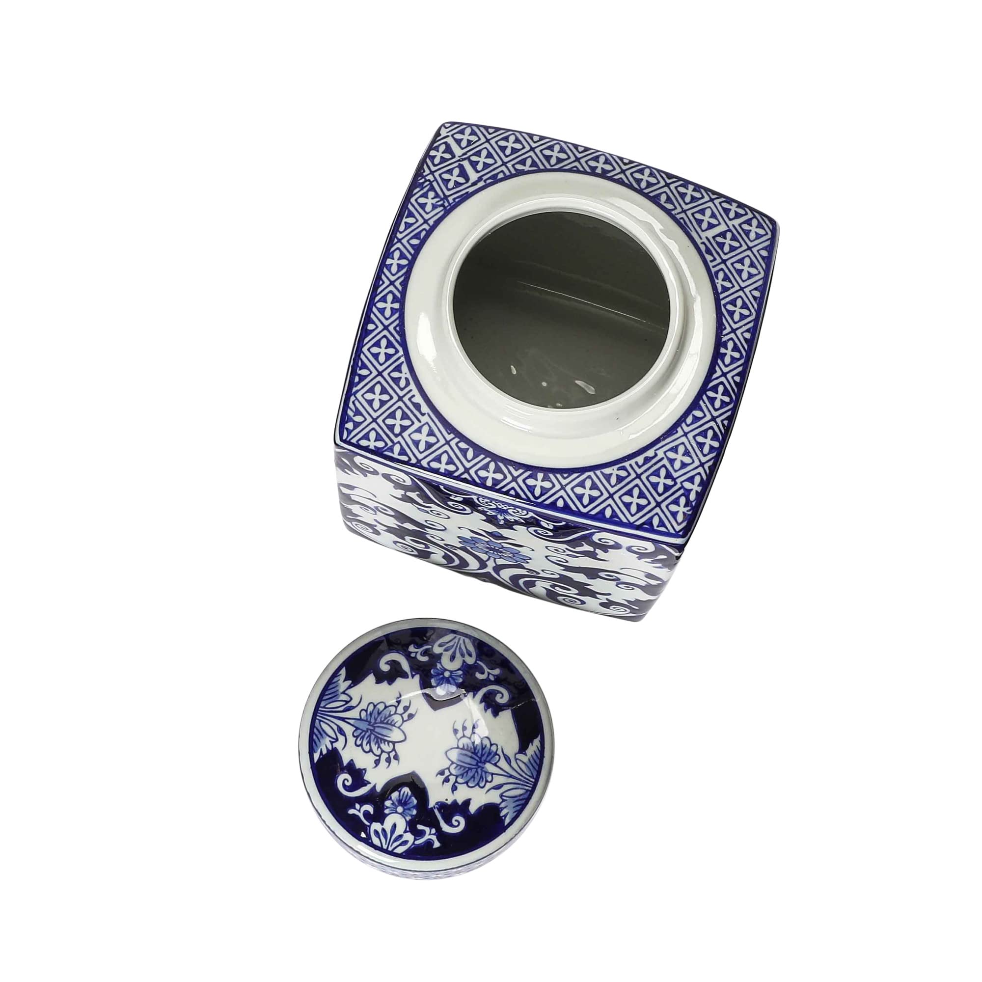 Creative Co-Op Decorative Stoneware, Blue and White Ginger Jar