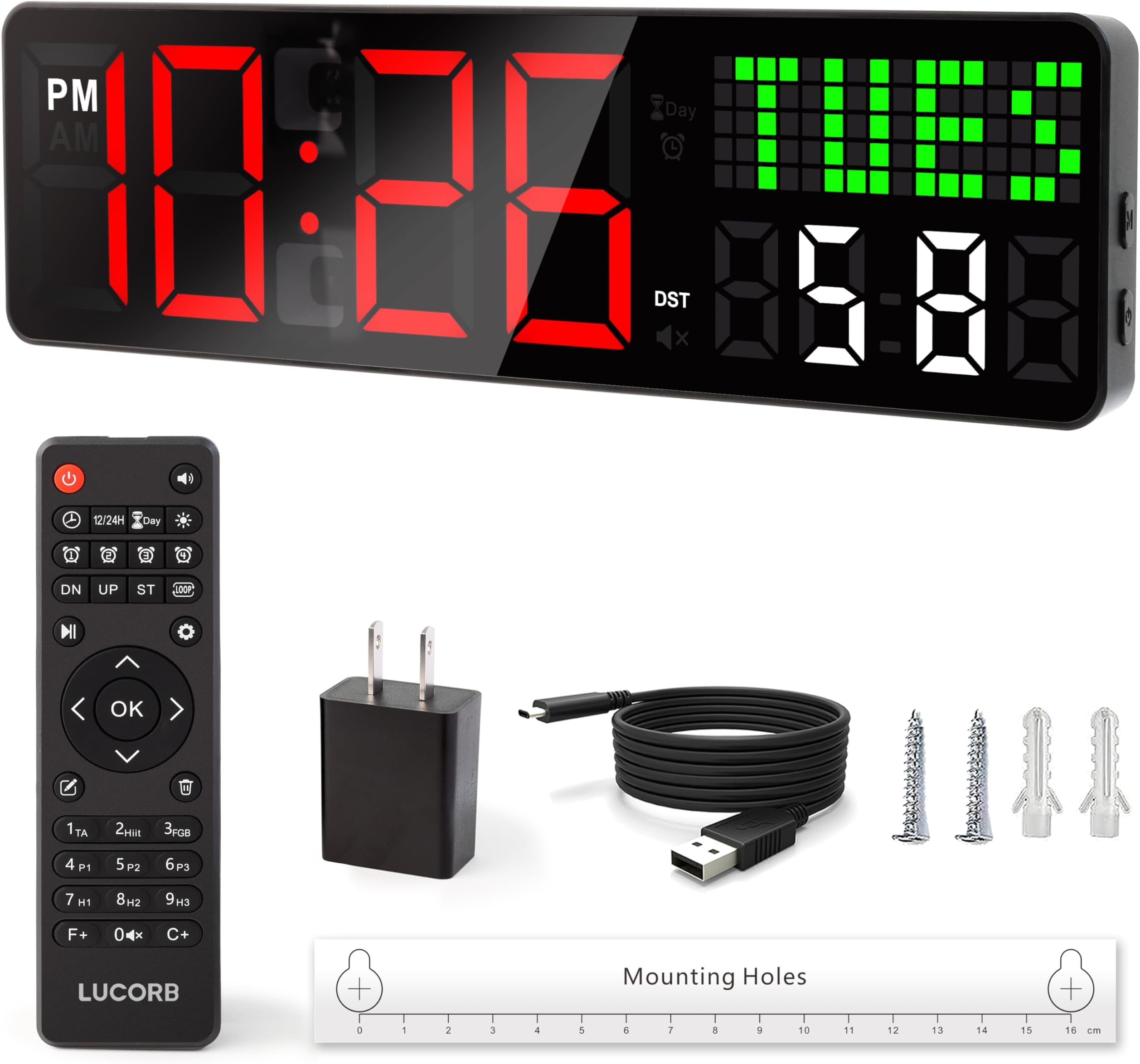 Home Gym Timer, 12'' Interval Workout Clock with Seconds | Remote Control | 5 Display Modes, 4 Alarms | Countdown Wall Clock for Gym Garage Crossfit HIIT Classroom
