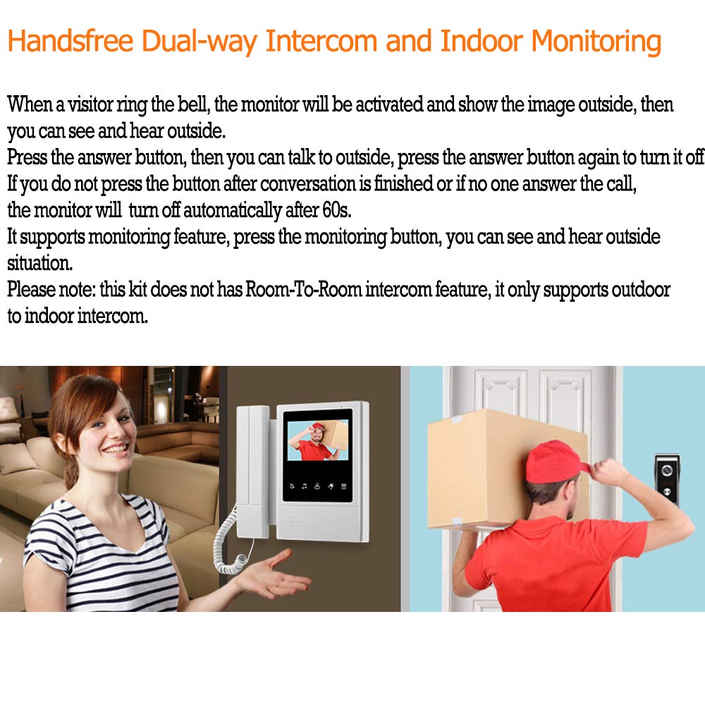 Hand Held 4.3 ''Monitor de Pantalla Videoportero Sistema de Teléfono de la Puerta Timbre de la Puerta Cámara Impermeable Desbloqueo Monitor Intercom - Sólo movimiento