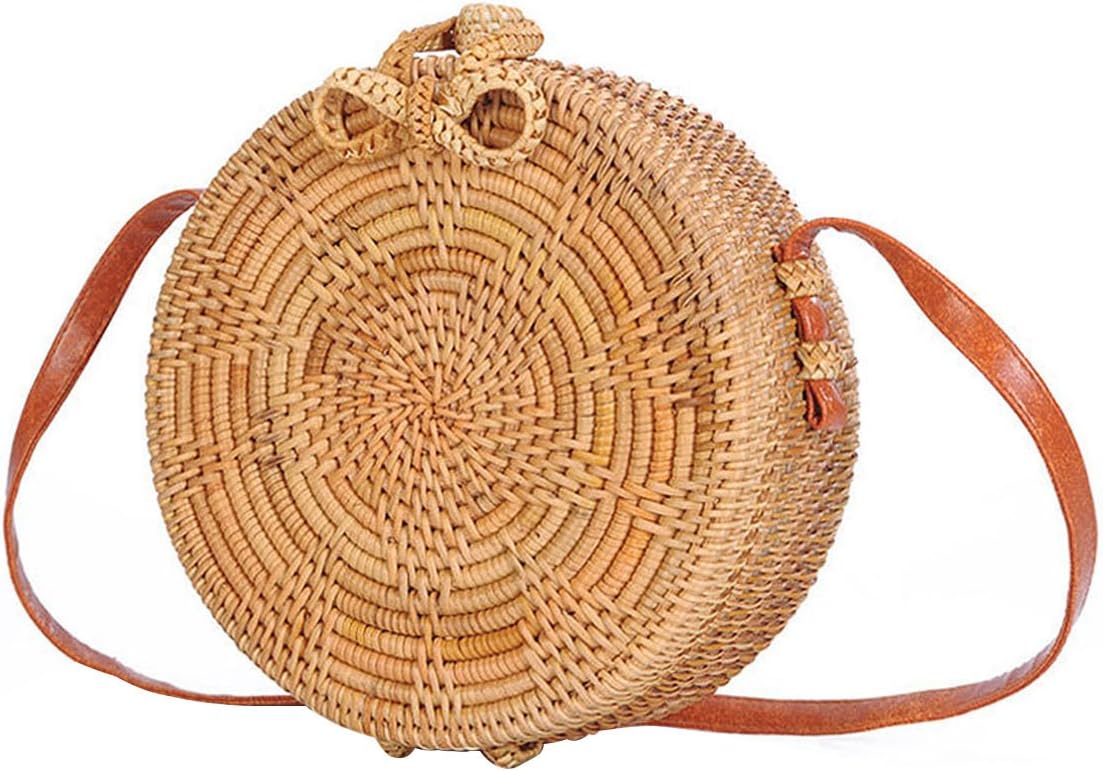 Beauty YaYa Womens Bali Ata Rattan Woven Crossbody Bag | Handbag | Tote Bag with Bow Clasp (-Star Pattern)
